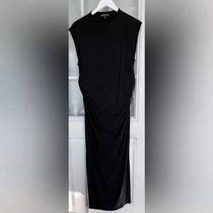 Abercrombie Fitch XLP Black Modal Maxi Dress Ruched Side Stretch Petite NWOT